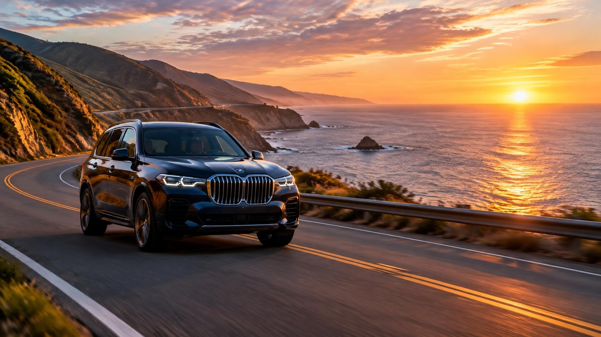 luxury suv on coastal highway