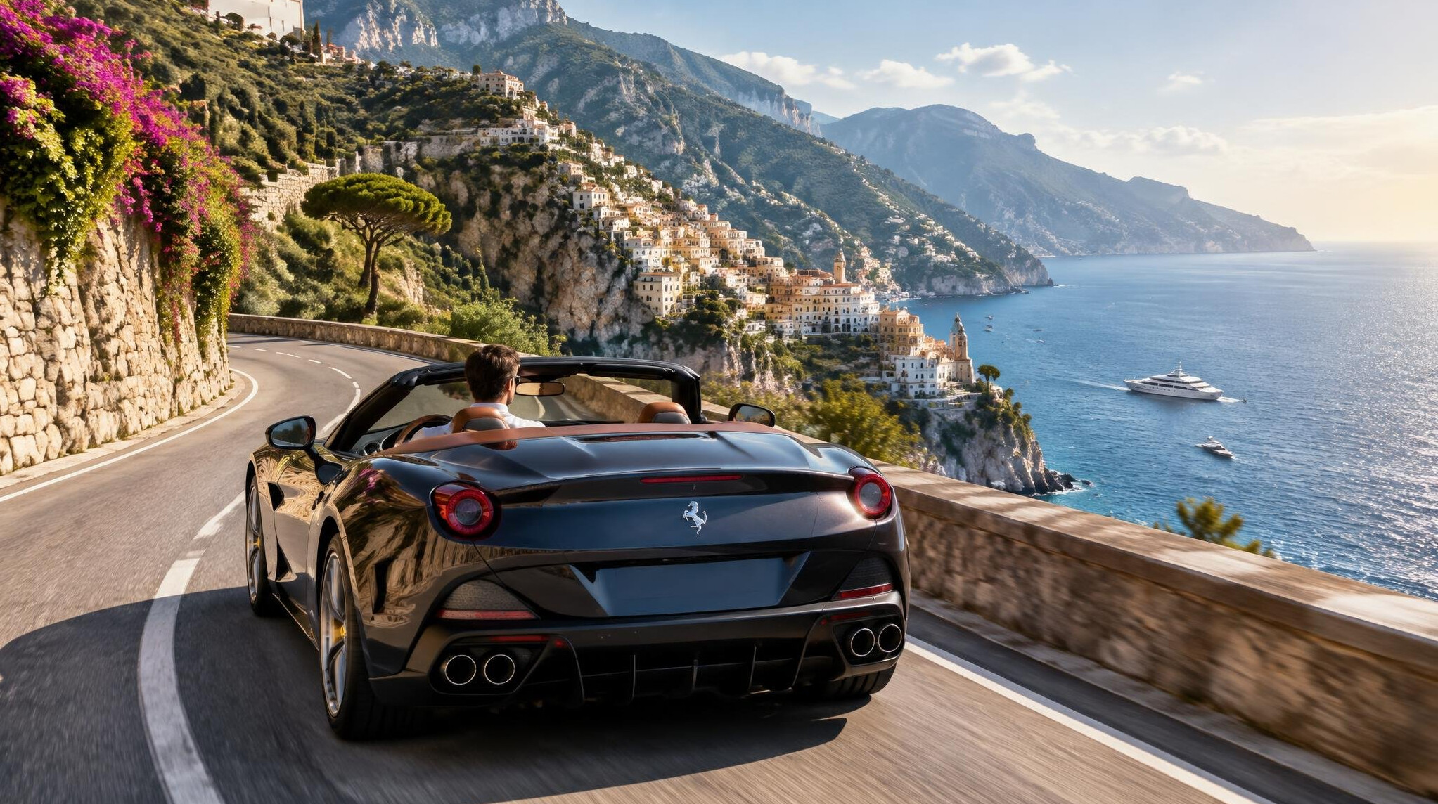 luxury convertible on italian coast