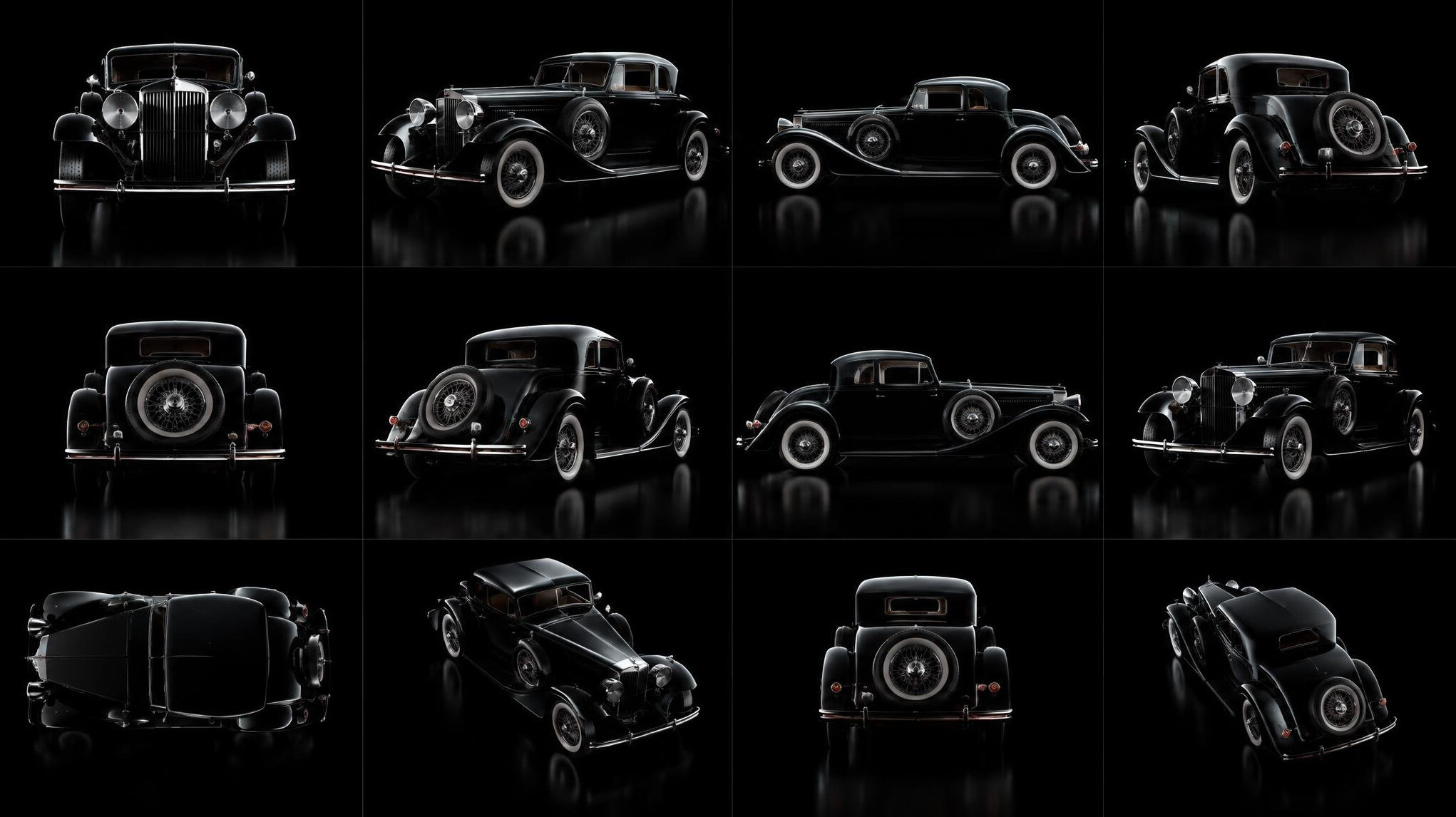 360 degree studio photograph of a vintage automobile against a dark background