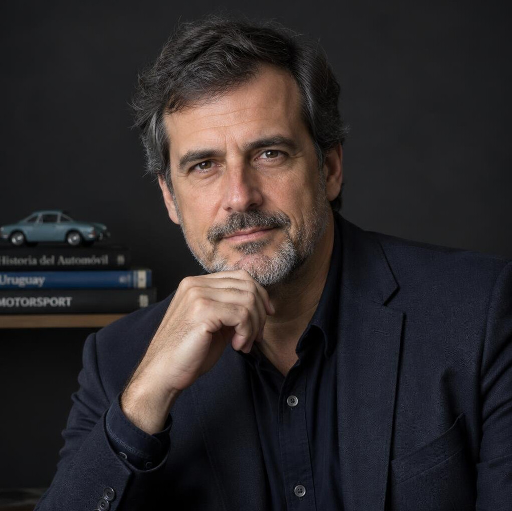 Portrait of a middle-aged Uruguayan man, automotive historian and editor