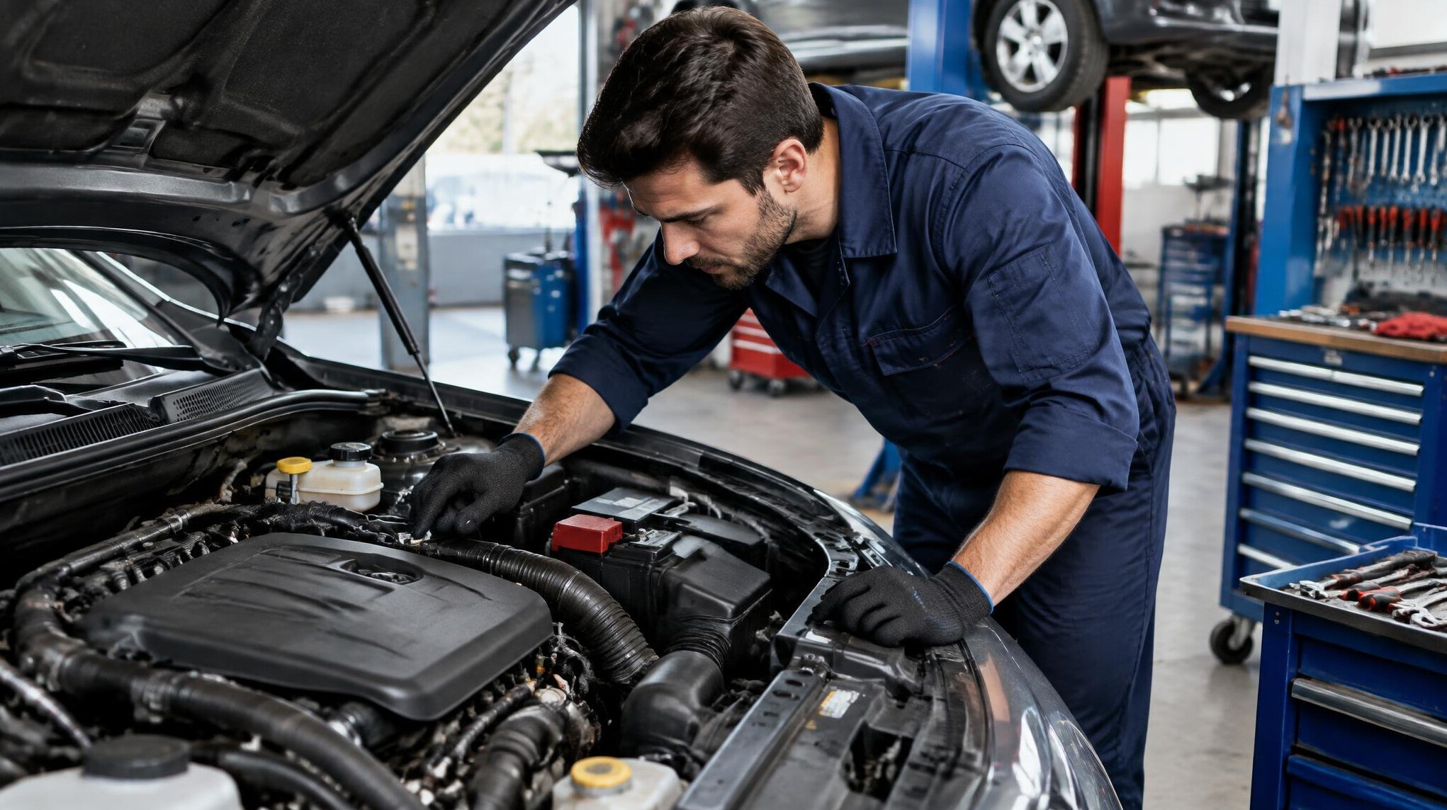 mechanic inspecting car engine
