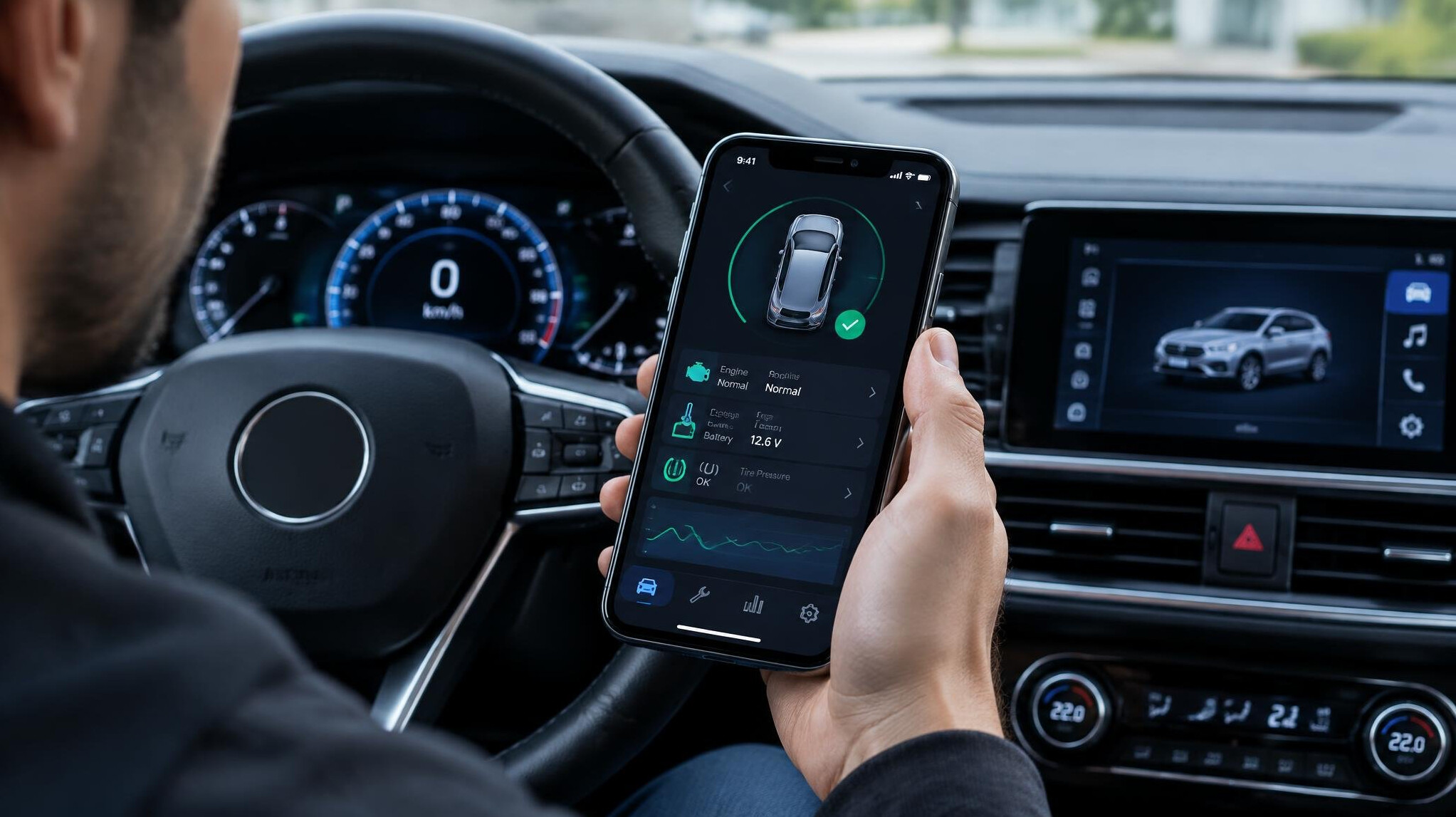 person using car diagnostic app