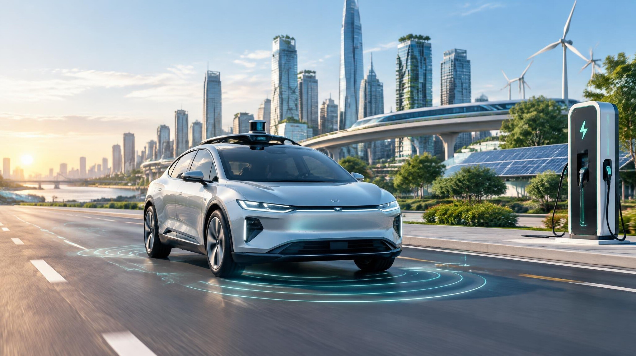 electric car on road