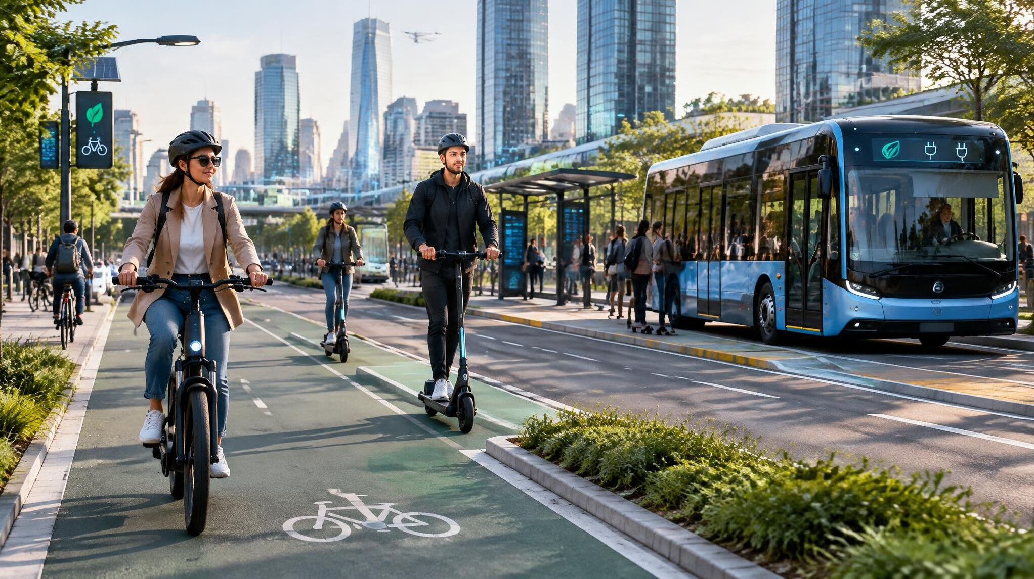 city traffic with electric bikes