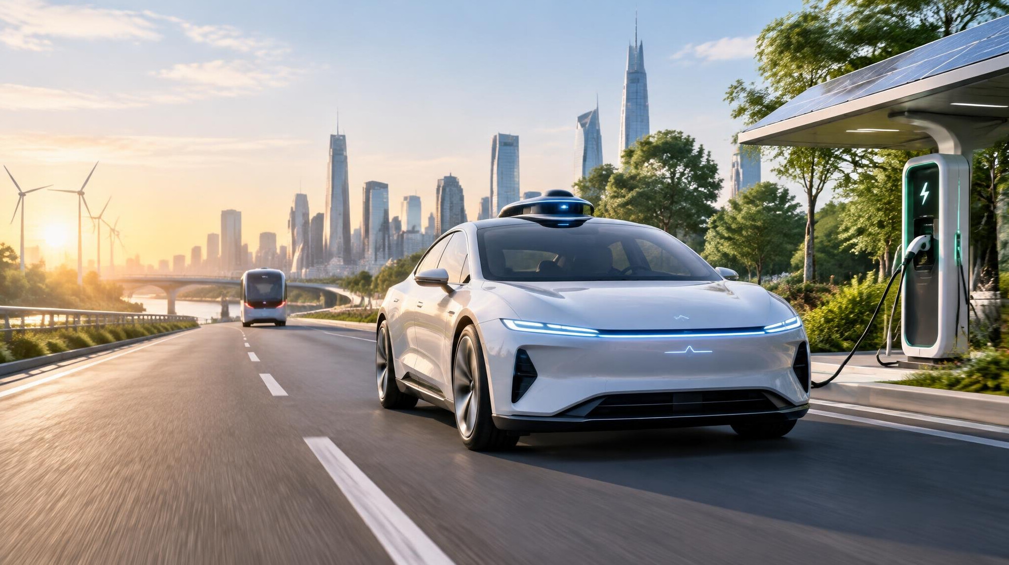 electric car on road